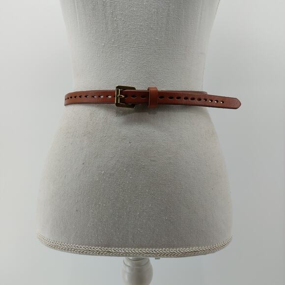 Skinny Brown Leather Women's Belt Preppy Minimalist Small - Picture 10 of 11